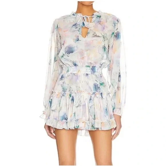 NWT MISA Lorena Split-Neck Printed
Chiffon Mini Dress - Picture 5 of 8